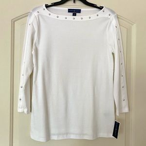 White boatneck 3/4-Sleeve Top